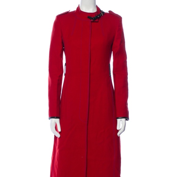 Sportmax Jackets & Blazers - Sportmax Long Red Virgin Wool Coat with Leather Trim